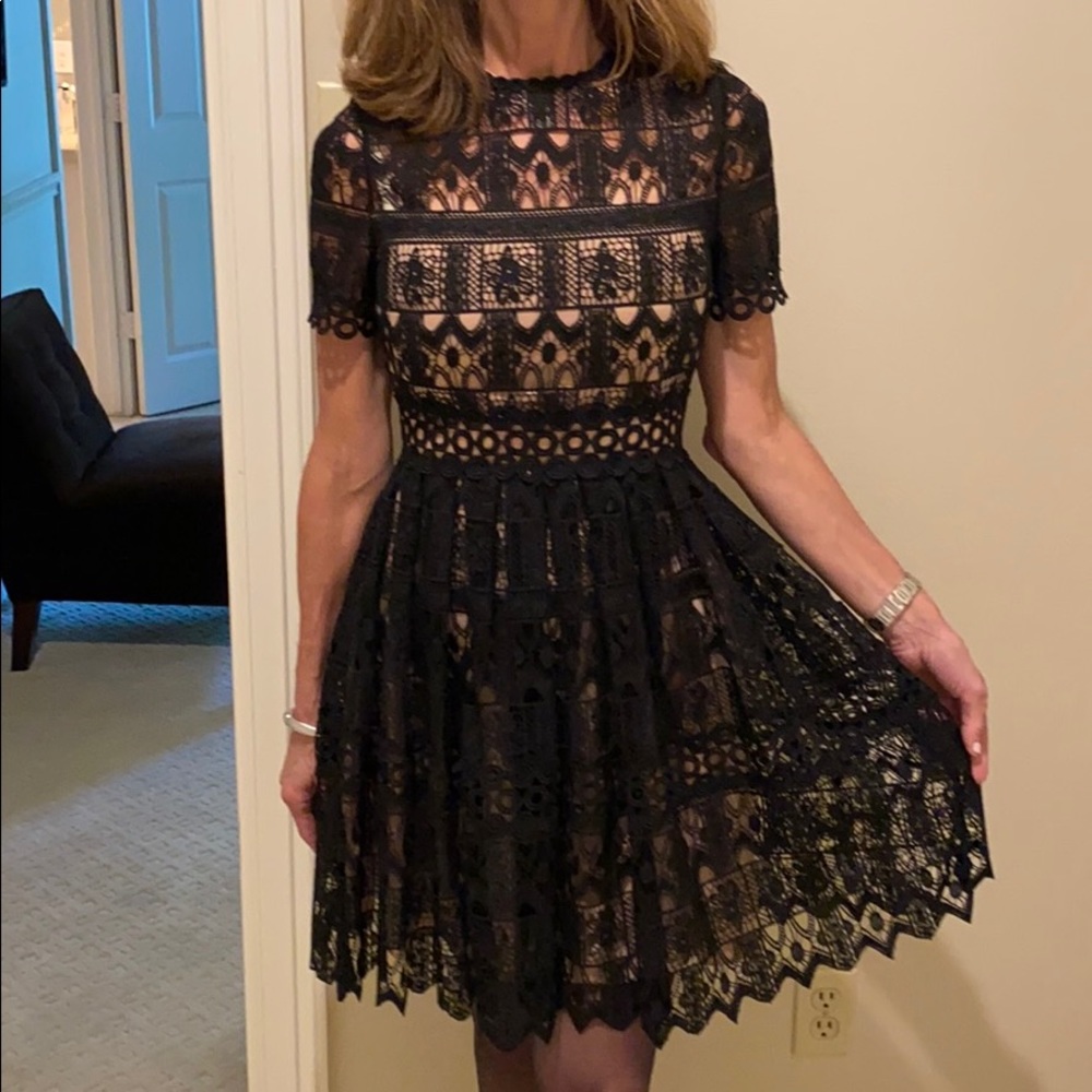 Alexis lace dress. Fitted waist, full skirt🦋